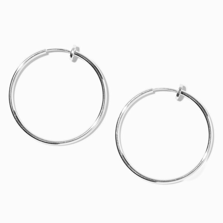 Silver 30MM Clip On Hoop Earrings,