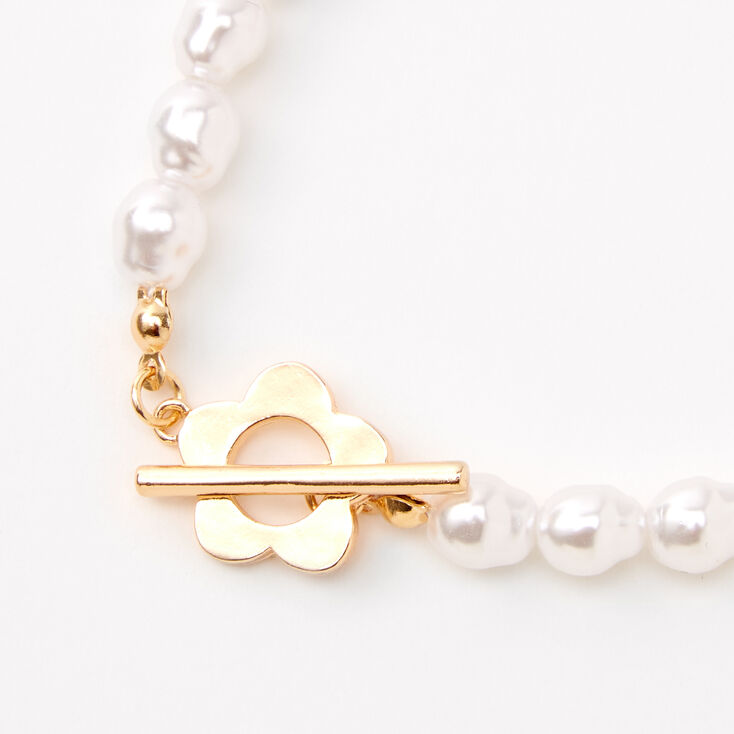 Gold Daisy &amp; Pearl Toggle Clasp Bracelet,