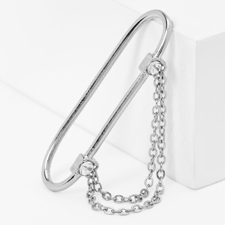 Silver Double Chain Faux Industrial Earring,
