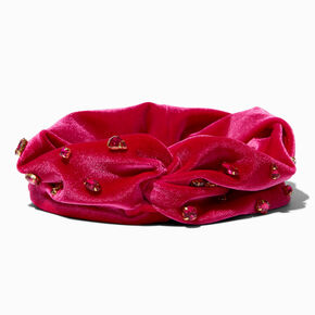 Jewel Pink Velvet Embellished Twisted Headwrap,