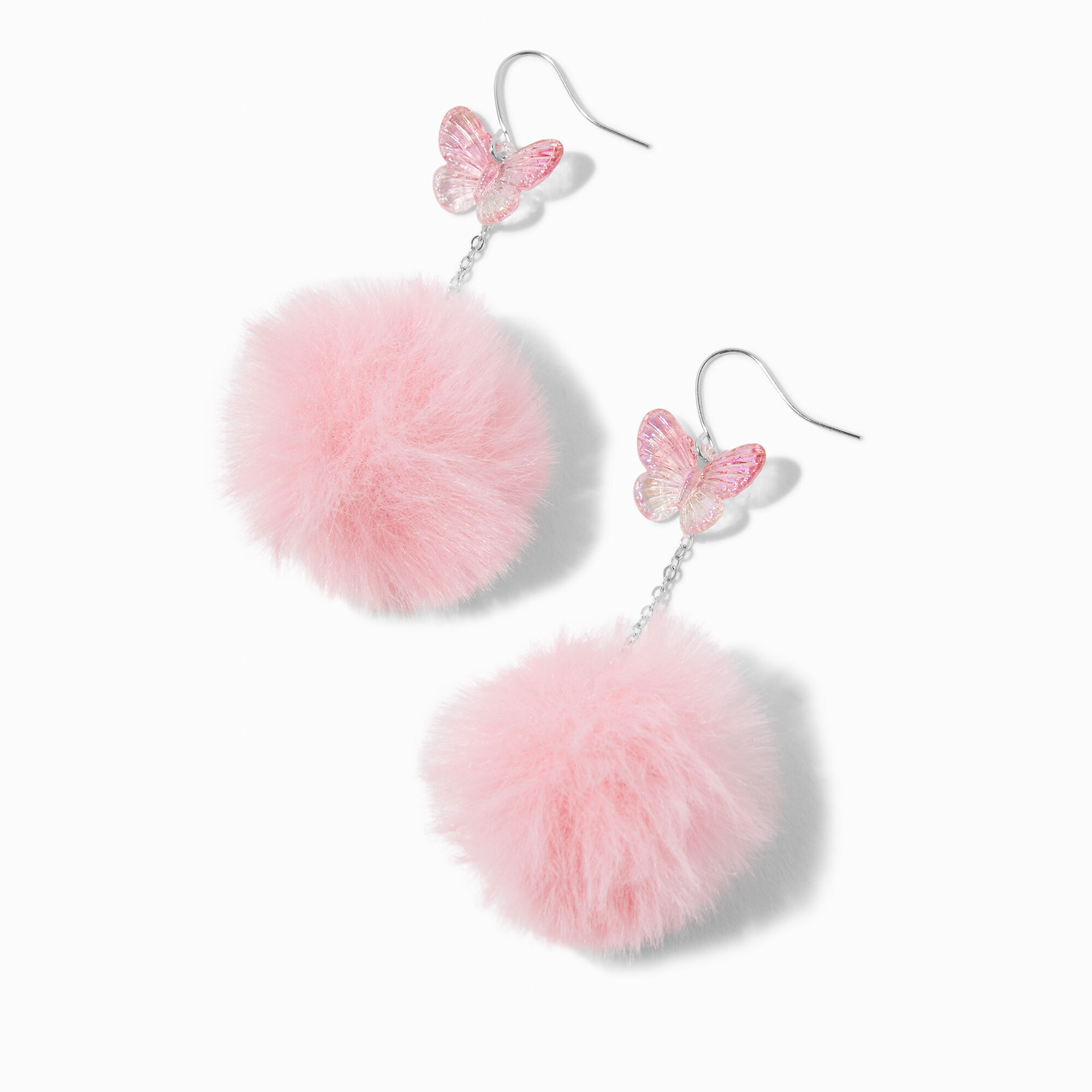 Pink Butterfly Pom 3 Drop Earrings Claire s US