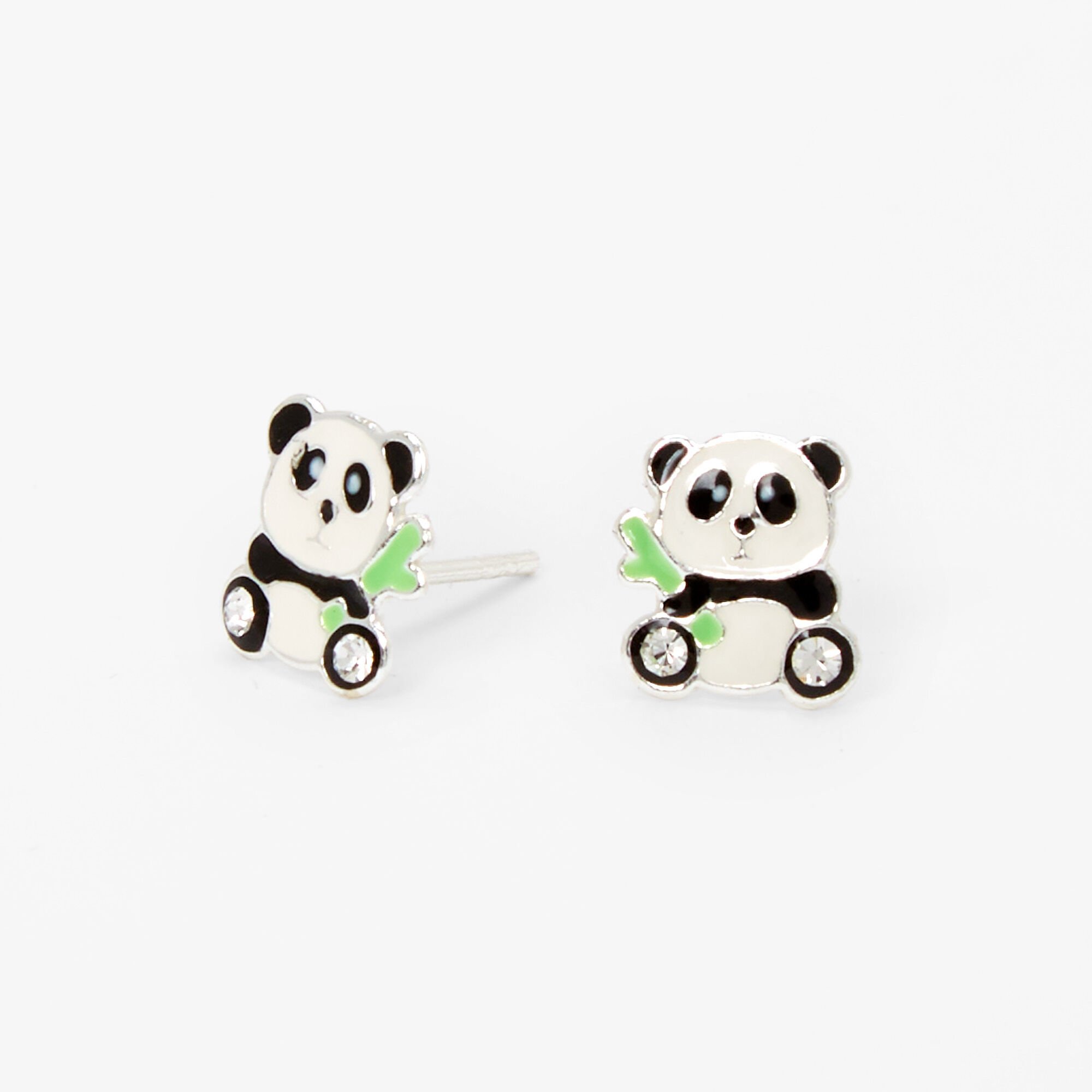 View Claires Bamboo Panda Stud Earrings Silver information
