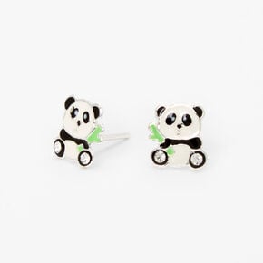 Sterling Silver Bamboo Panda Stud Earrings,