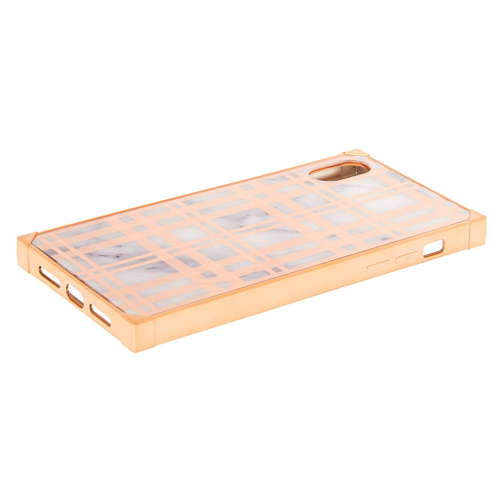 Rose Gold Plaid Square Phone Case - Fits iPhone XR,