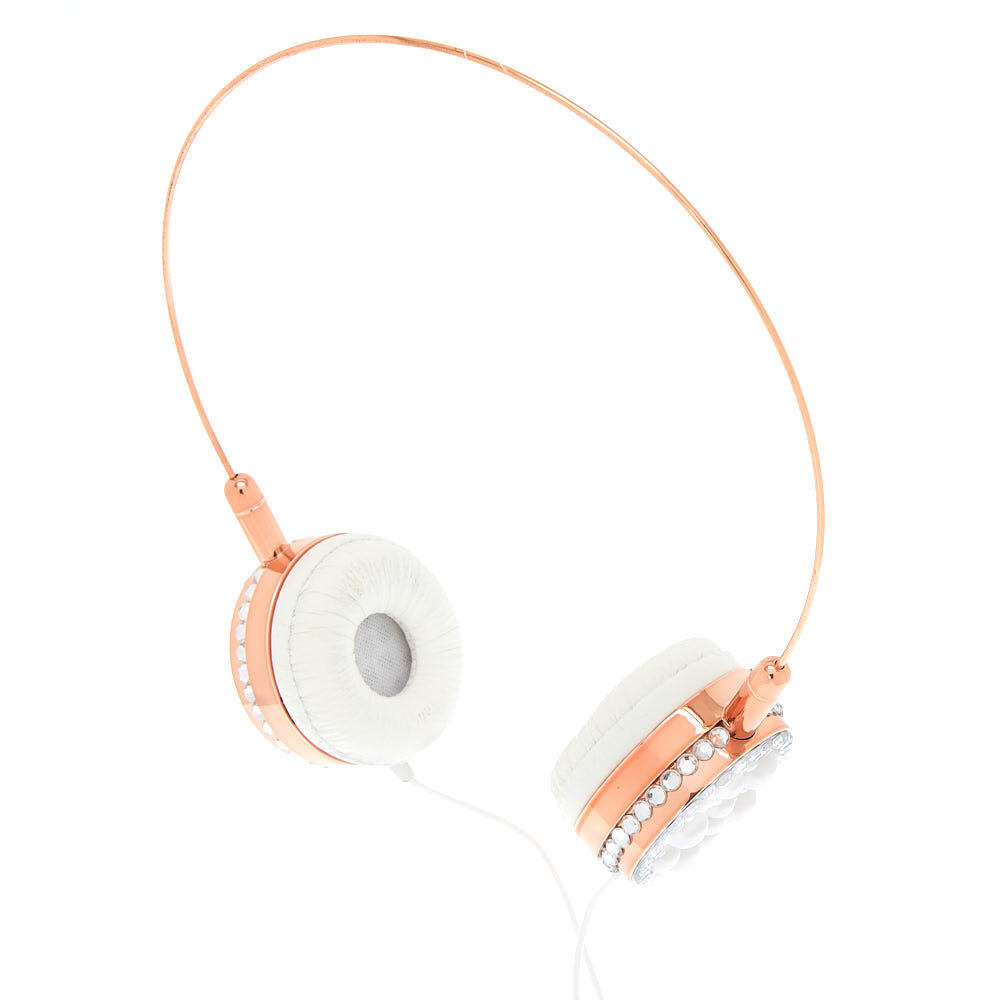 Casque glamour couleur doré rose à perles d’imitation,