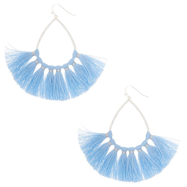 3&quot; Tassel Teardrop Drop Earrings - Baby Blue,
