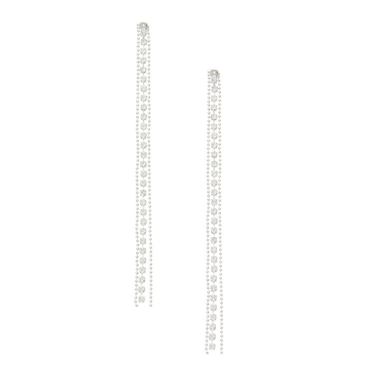 Silver-tone Bead &amp; Crystal Linear Drop Earrings,