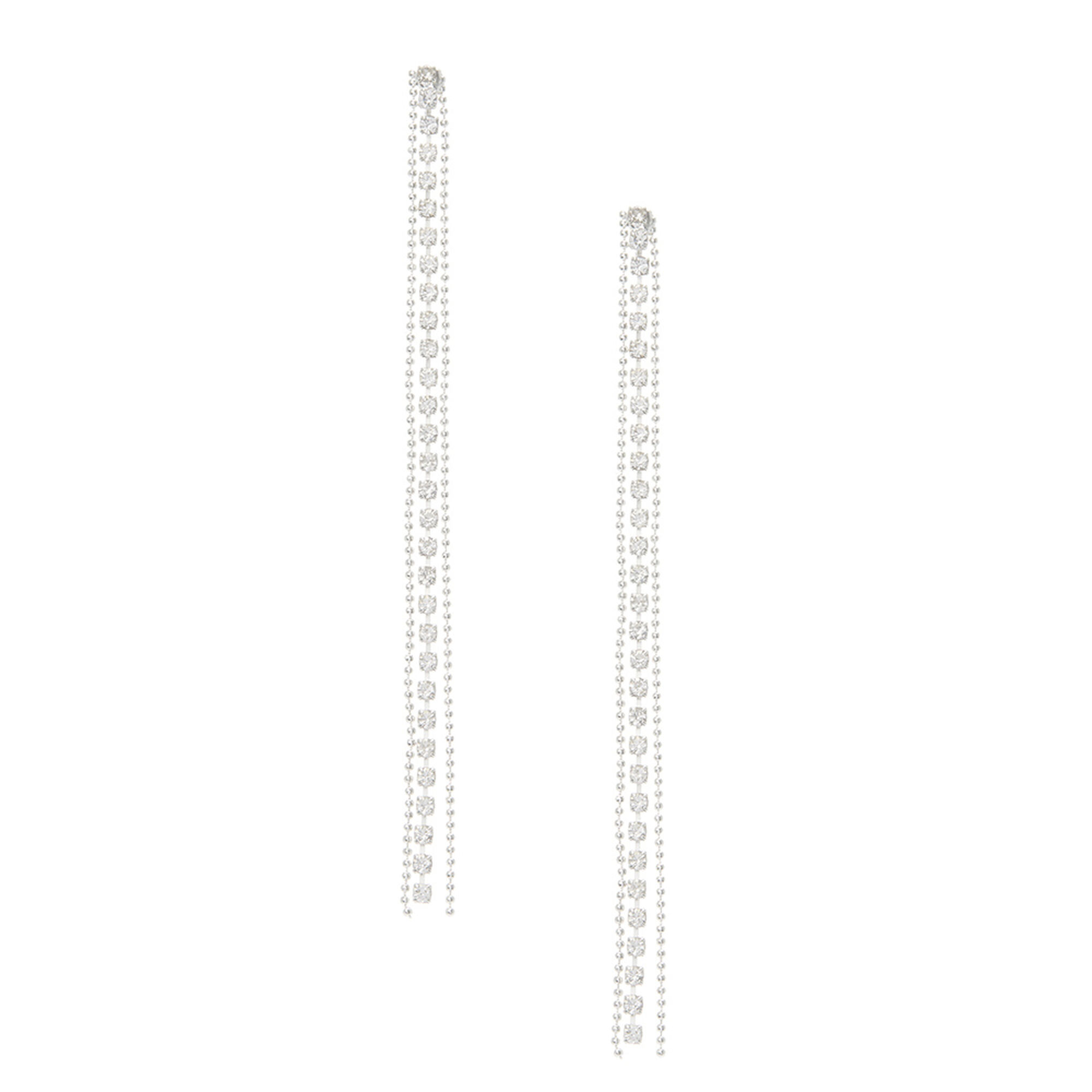 View Claires Tone Bead Crystal Linear Drop Earrings Silver information