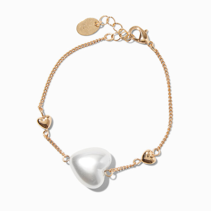 Puffy Pearlized Heart Chain Bracelet,