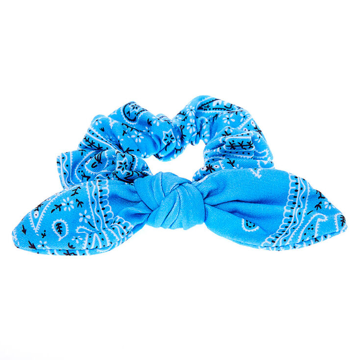 Small Bandana Knotted Bow Hair Scrunchie - Light Blue,