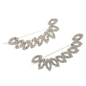 Silver 1.5&quot; Crystal Fan Ear Crawler Earrings,