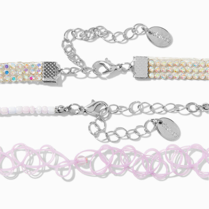 Iridescent Band &amp; Pink Heart Choker Necklaces - 3 Pack,