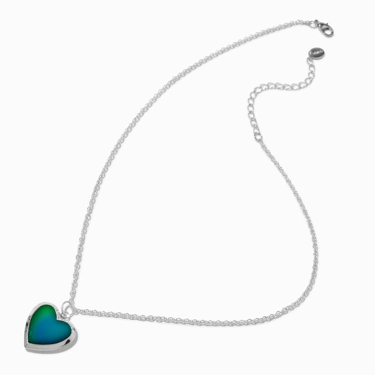 Silver-tone Mood Heart Locket Pendant Necklace,