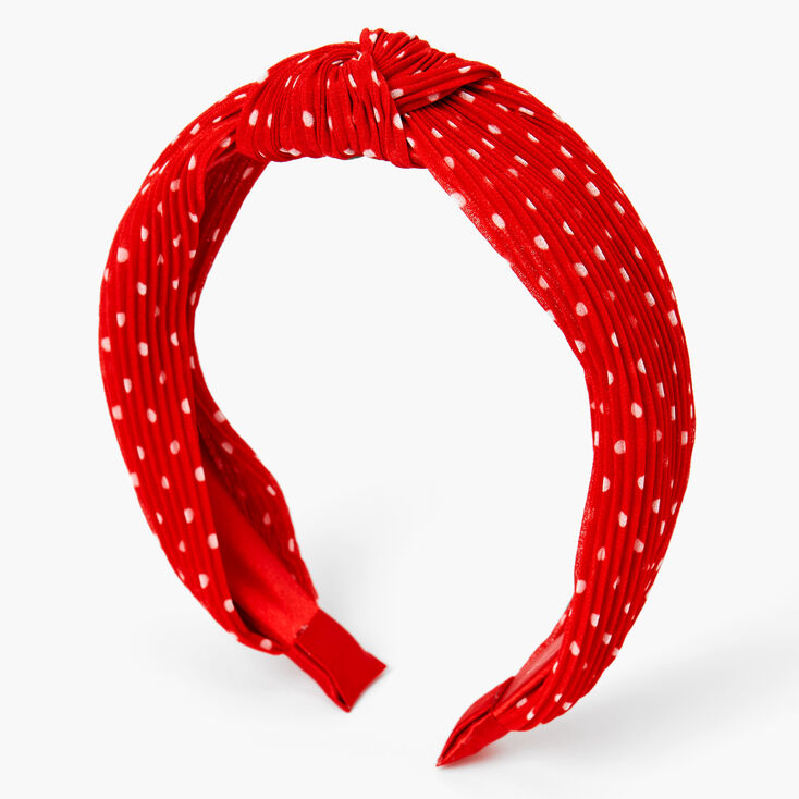 Claire's Serre-tête noué plissé à pois - Rouge