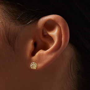 C LUXE by Claire&#39;s 18kt Gold Plated Cubic Zirconia Seashell Stud Earrings,