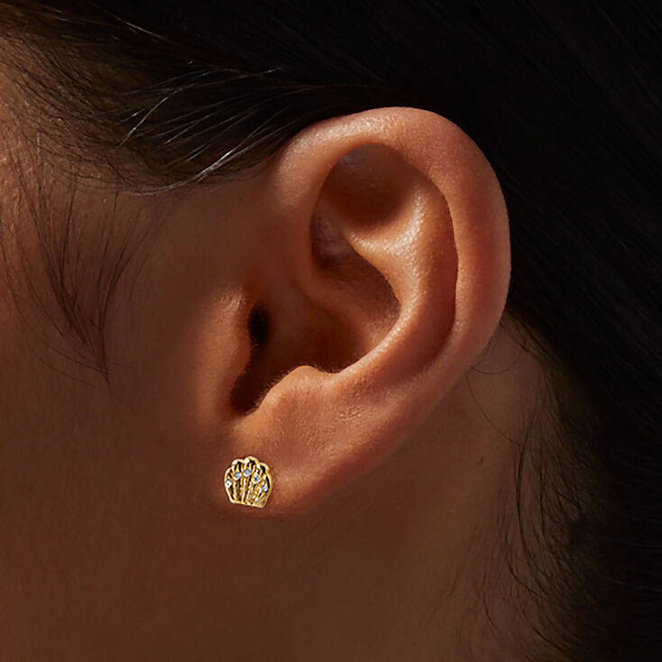 C LUXE by Claire&#39;s 18kt Gold Plated Cubic Zirconia Seashell Stud Earrings,