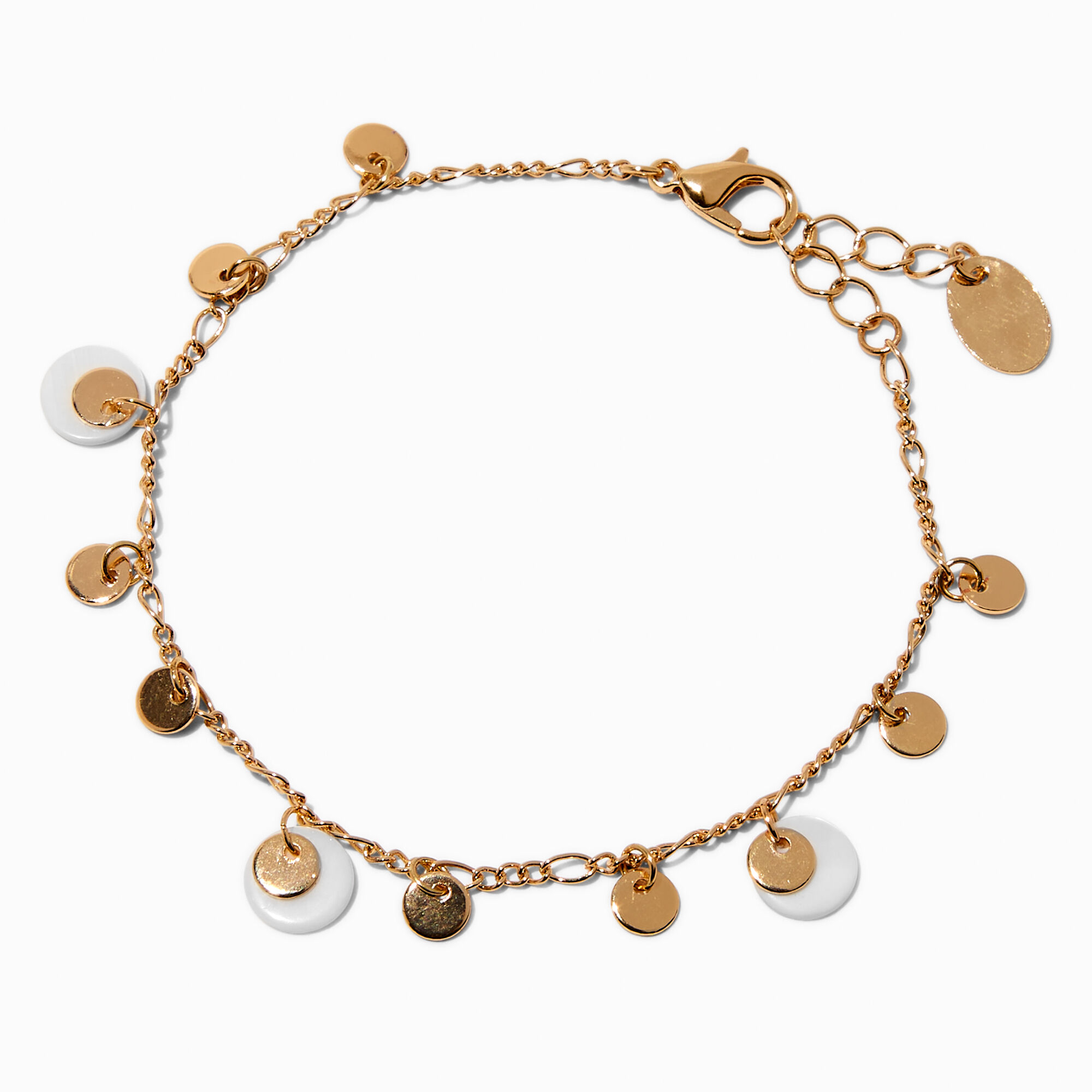 View Claires Tone Shell Disc Charm Bracelet Gold information