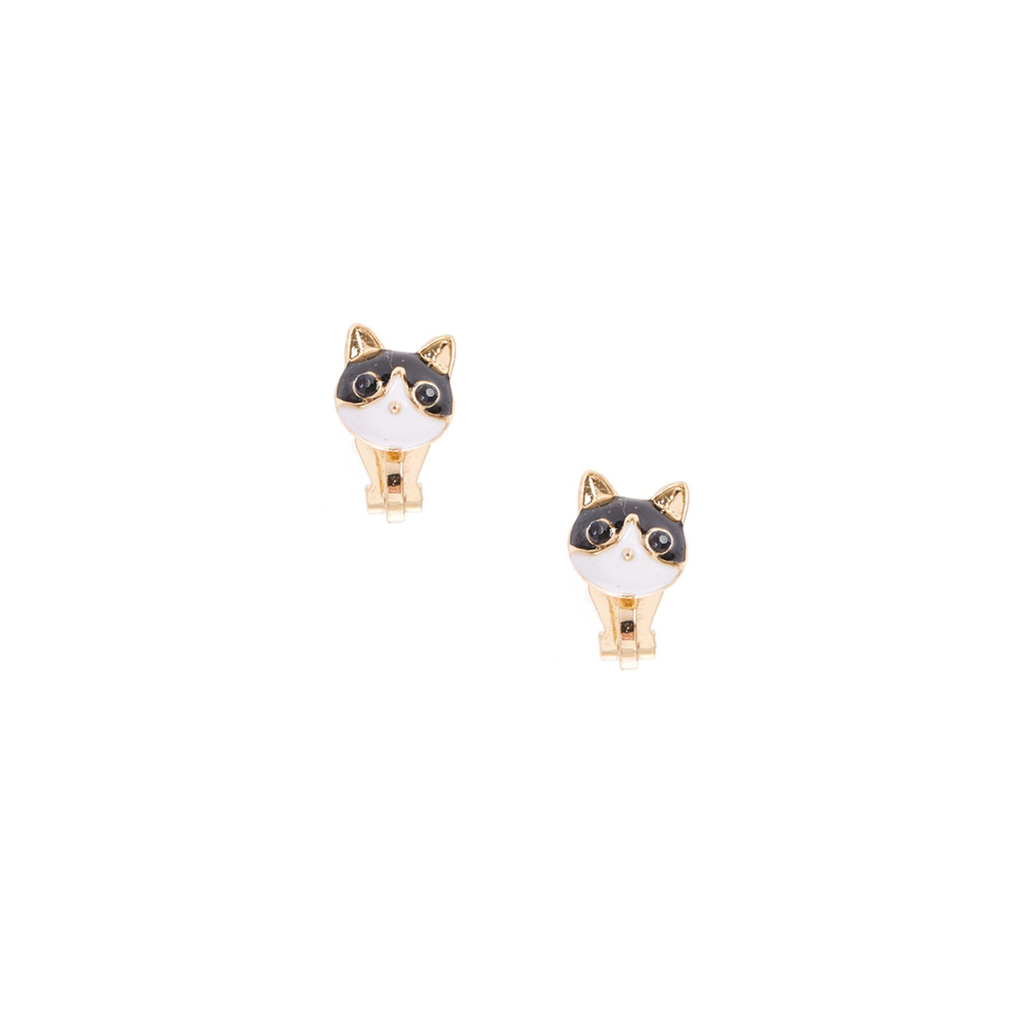 View Claires GoldTone Cat ClipOn Earrings White information