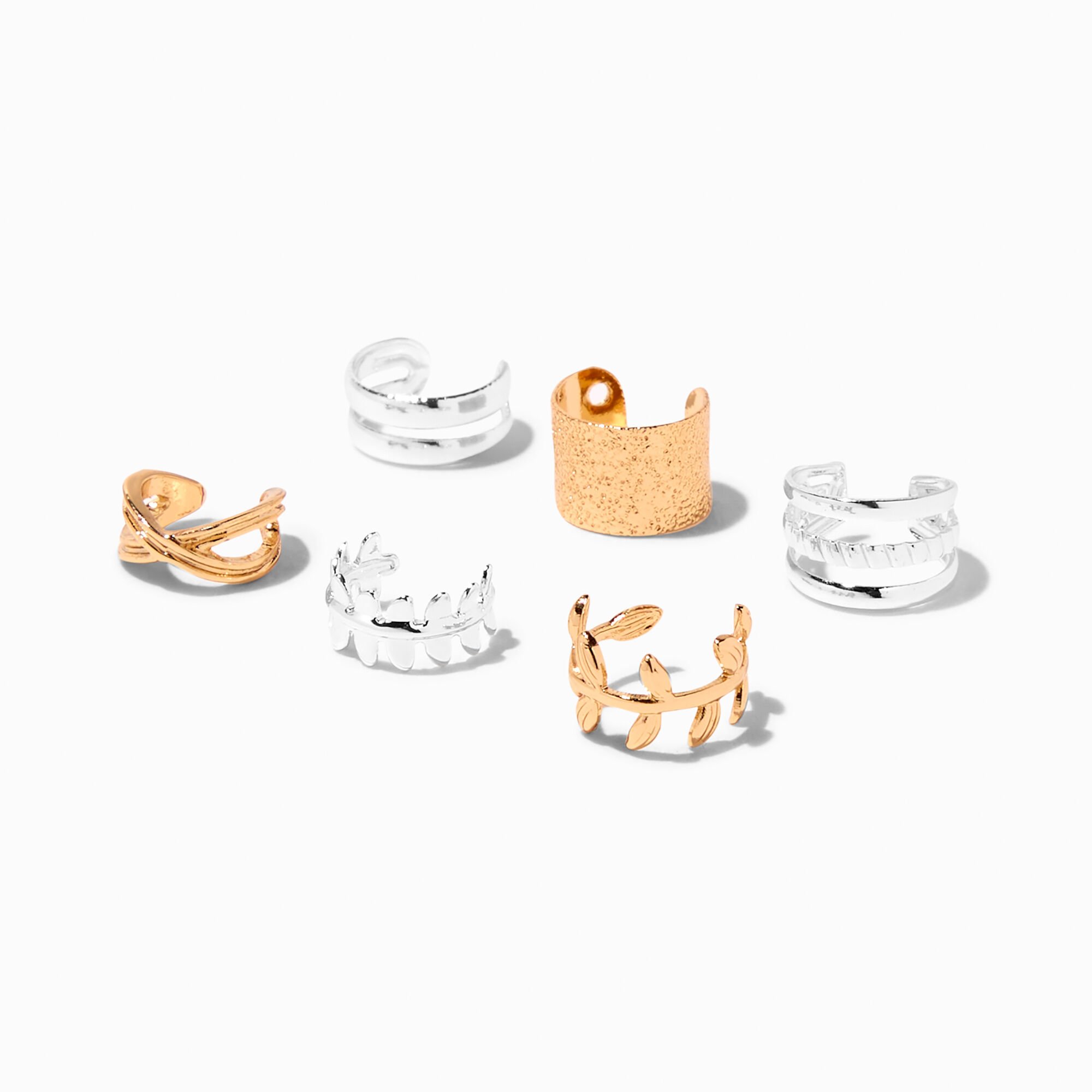 Claire's Manchettes d’oreilles en fil métallique feuille en métaux mixtes - Lot de 6