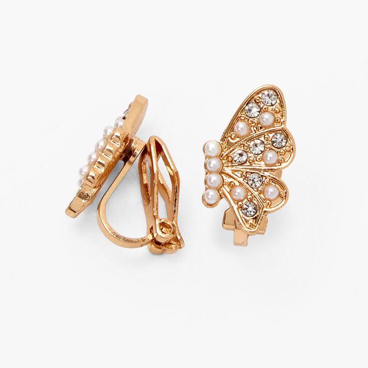 Gold Embellished Butterfly Wing Clip On Stud Earrings,