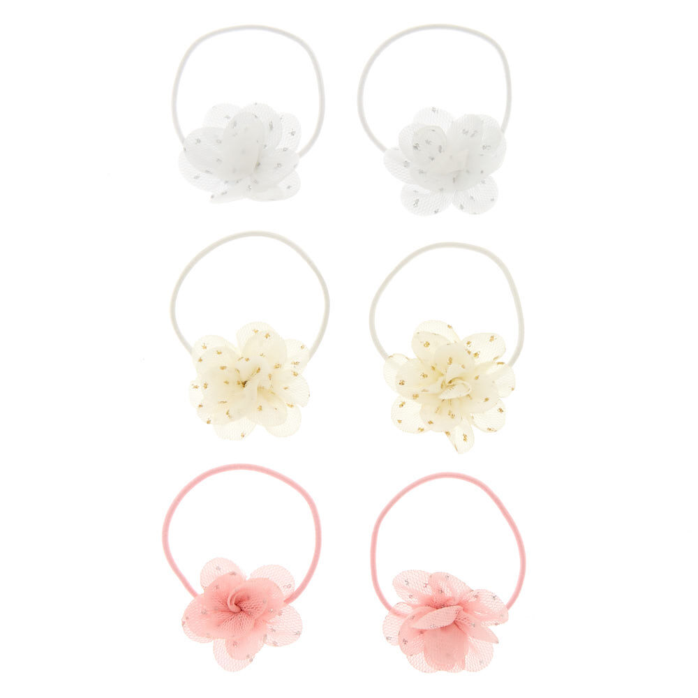 6 élastiques à cheveux en mousseline à fleurs pour enfants,