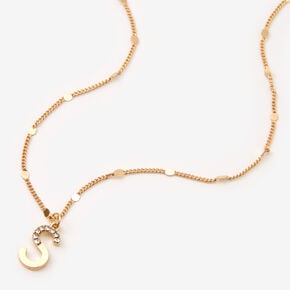 Gold-tone Half Stone Initial Pendant Necklace - S,