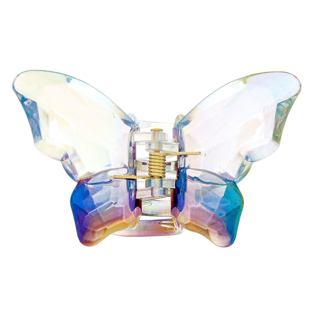 Grosse pince à cheveux avec papillon irisé,