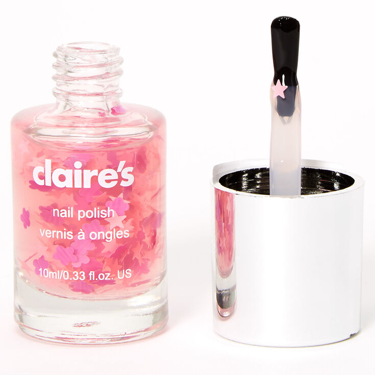 Vernis &agrave; ongles top coat &agrave; paillettes fleurs et &eacute;toiles - Rose,