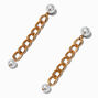 Gold-tone Pearl Curb Chain 3&quot; Drop Earrings,