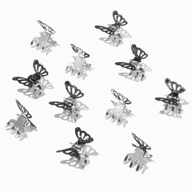 Glittery Black Butterfly Mini Hair Claws - 12 Pack,