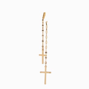 Gold-tone Cross Tinsel Chain Front &amp; Back Drop Earrings,