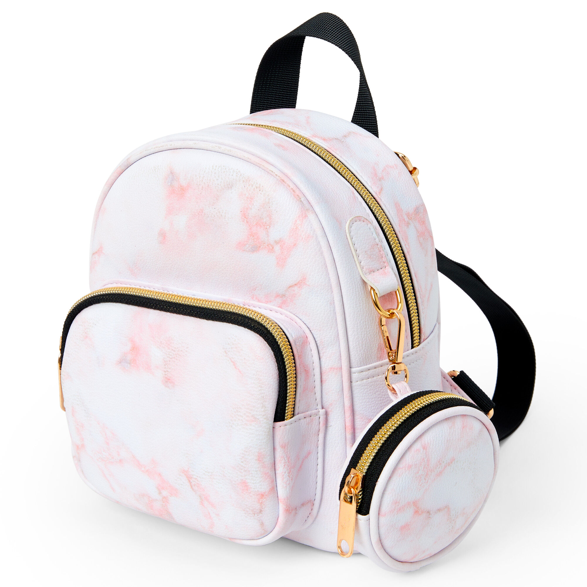 View Claires Marbled Mini Backpack Pink White information