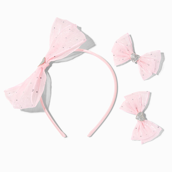 Claire's Club Silver Heart Pink Headband Set - 3 Pack