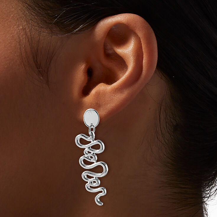 Silver-tone Snake Wiggle 3&quot; Drop Earrings,