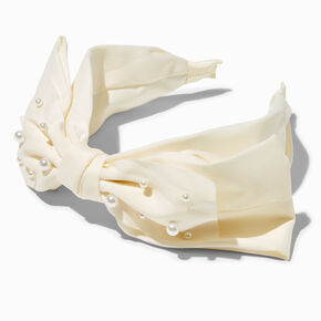 White Pearl Large Knotted Bow Headband,