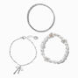 Silver-tone Pearl Bow Cup Chain Bracelet Set - 3 Pack,
