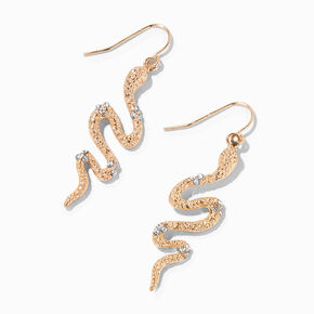Gold 1.5&quot; Embellished Snake Drop Earrings,