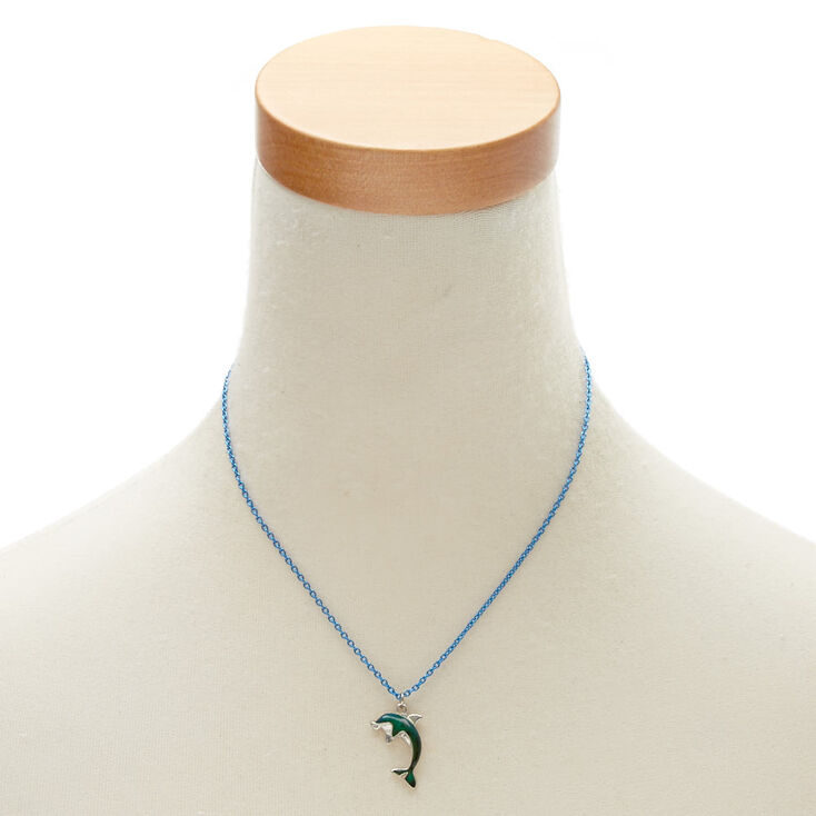 Blue Dolphin Mood Pendant Necklace,