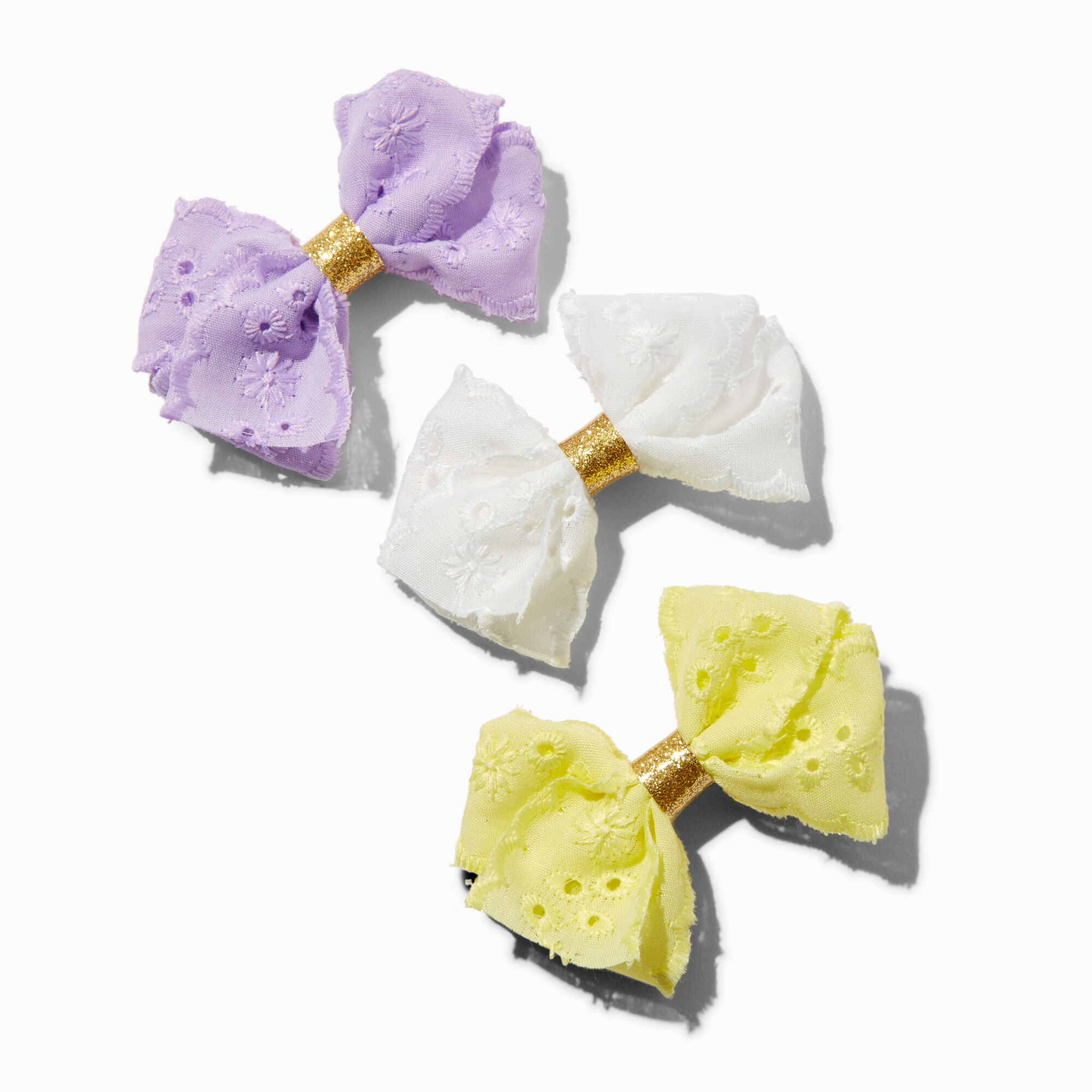View Claires Club Pastel Eyelet Hair Bow Clips 3 Pack information