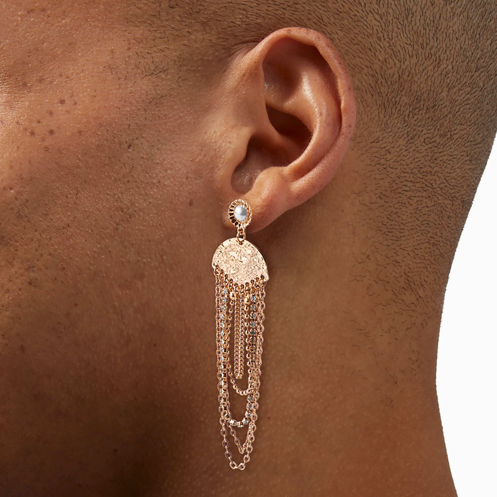 Gold-tone Textured Chain Drape Drop Earrings,