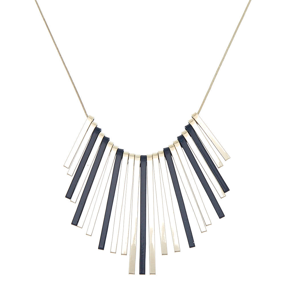 Silver Bar Statement Necklace - Navy,