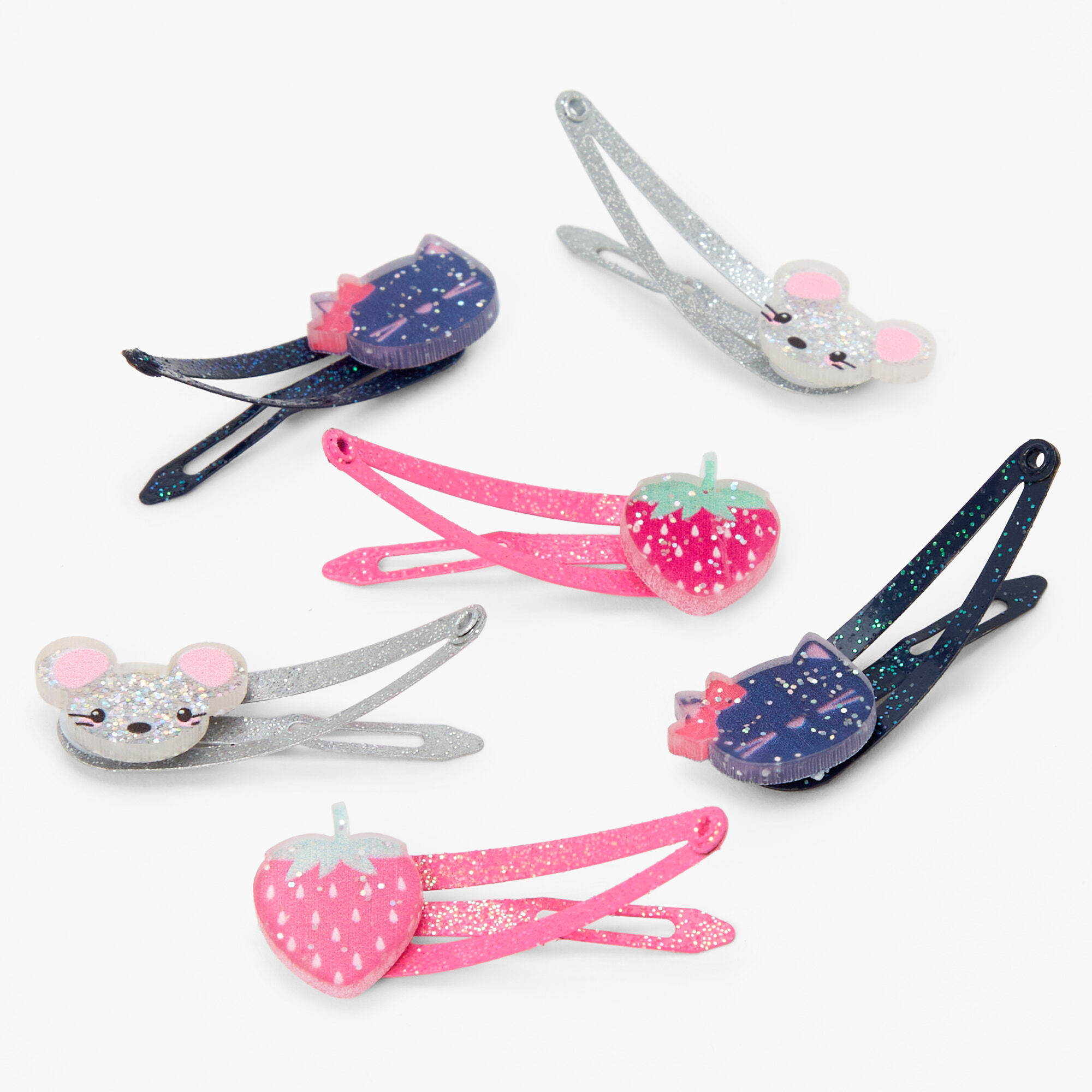 Claire's Club Glitter Mouse Snap Hair Clips - 6 Pack,