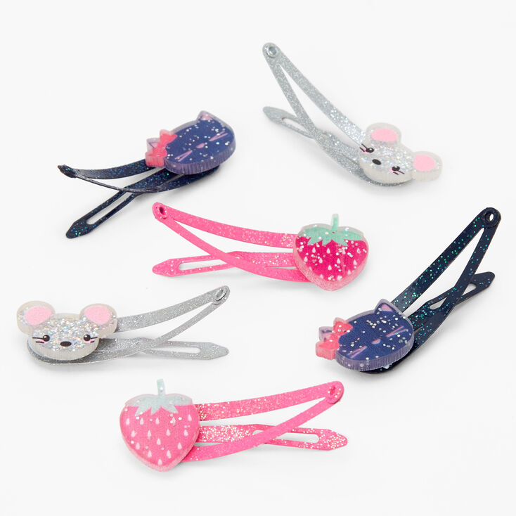Claire&#39;s Club Glitter Mouse Snap Hair Clips - 6 Pack,
