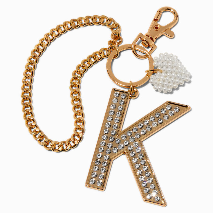 Gold-tone Bedazzled Initial Keychain - K,