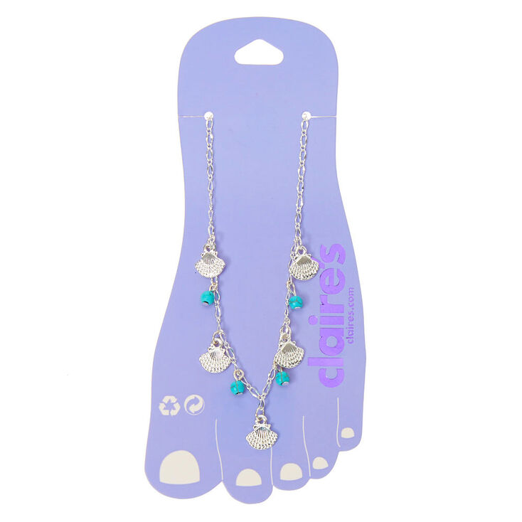 Silver Turquoise Beaded Seashell Chain Anklet,