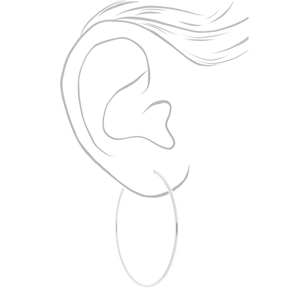 Silver 60MM Spring Clip Hoop Earrings,