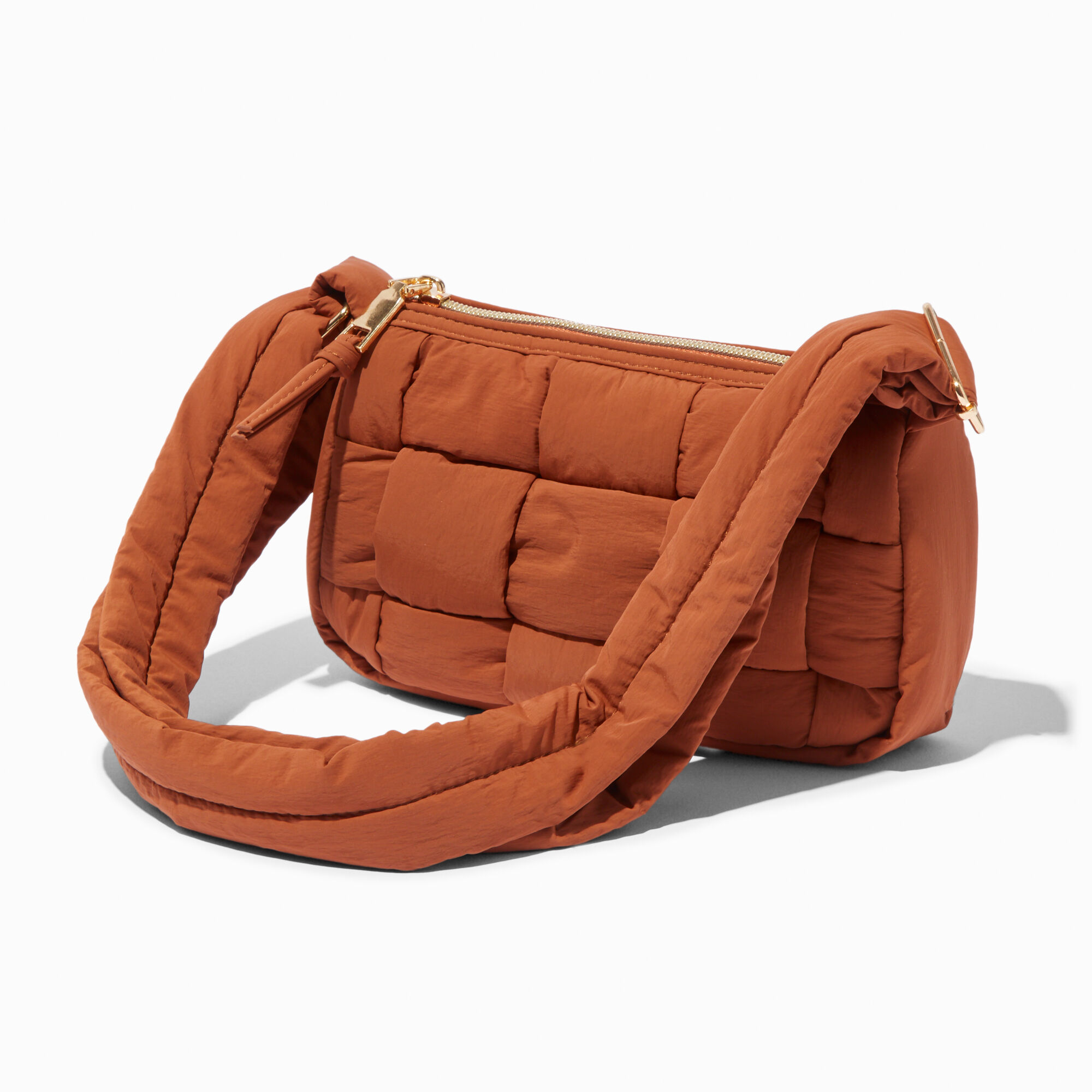 Brown Woven Puffy Crossbody Bag,