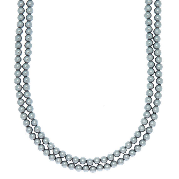 Pearl Long Necklace - Grey,