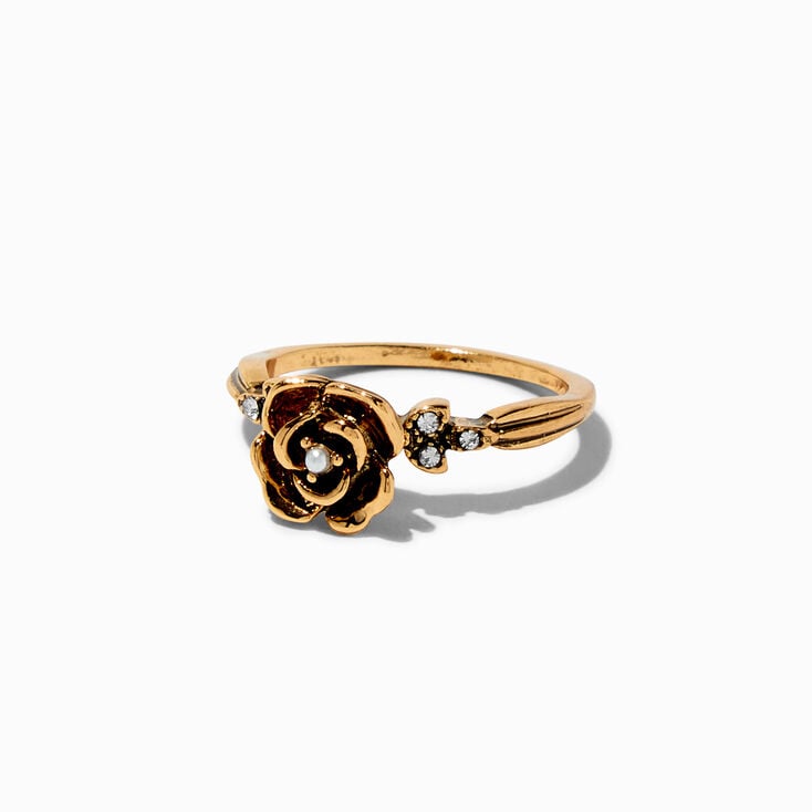Antiqued Gold-tone Rose Ring,