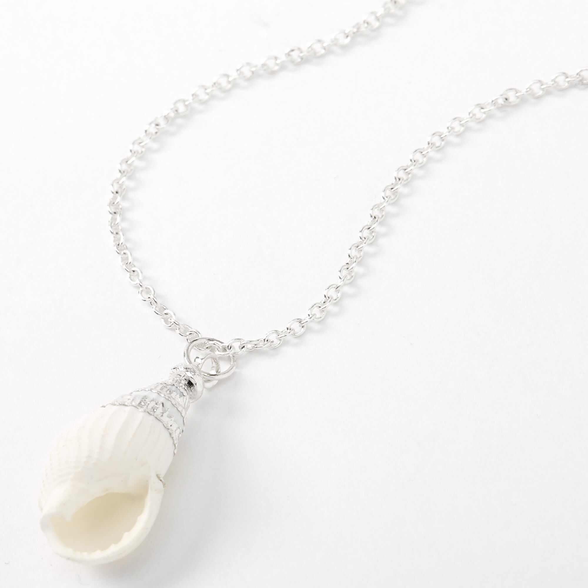 Silver Conch Shell Pendant Necklace White